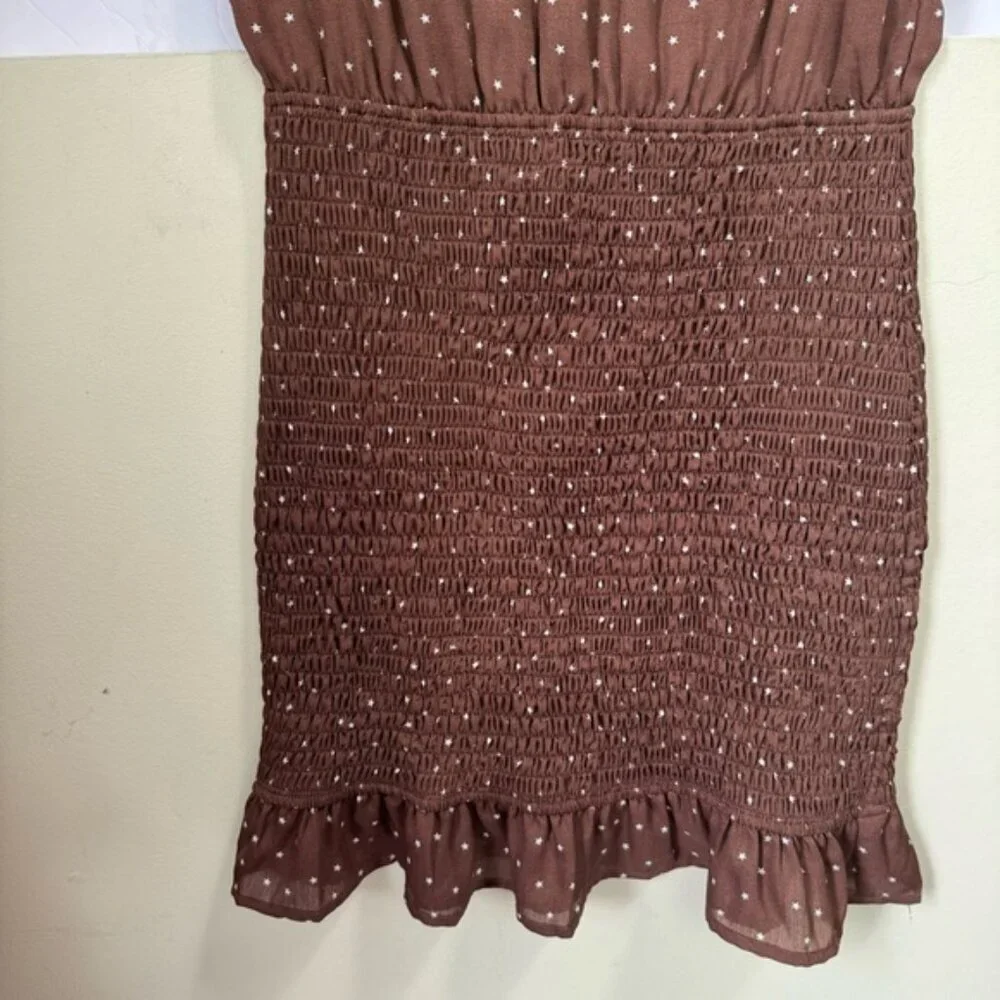 Le Lis Star Print Smocked Dress Lightweight Crew Fitted Stretch Ruffle Hem Top S - Picture 6 of 16